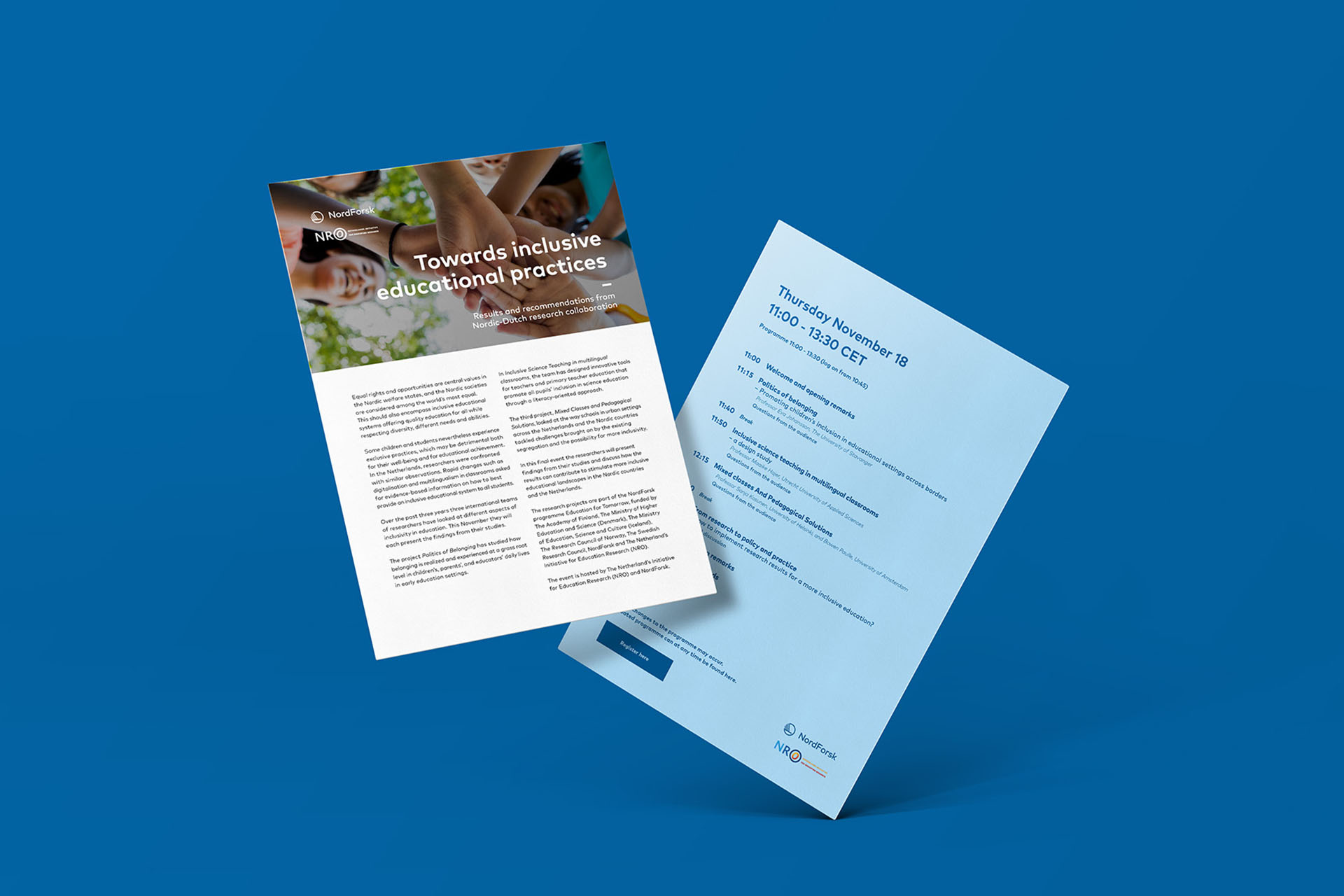 To-sidig flyer for NordForsks «Towards inclusive educational practices».