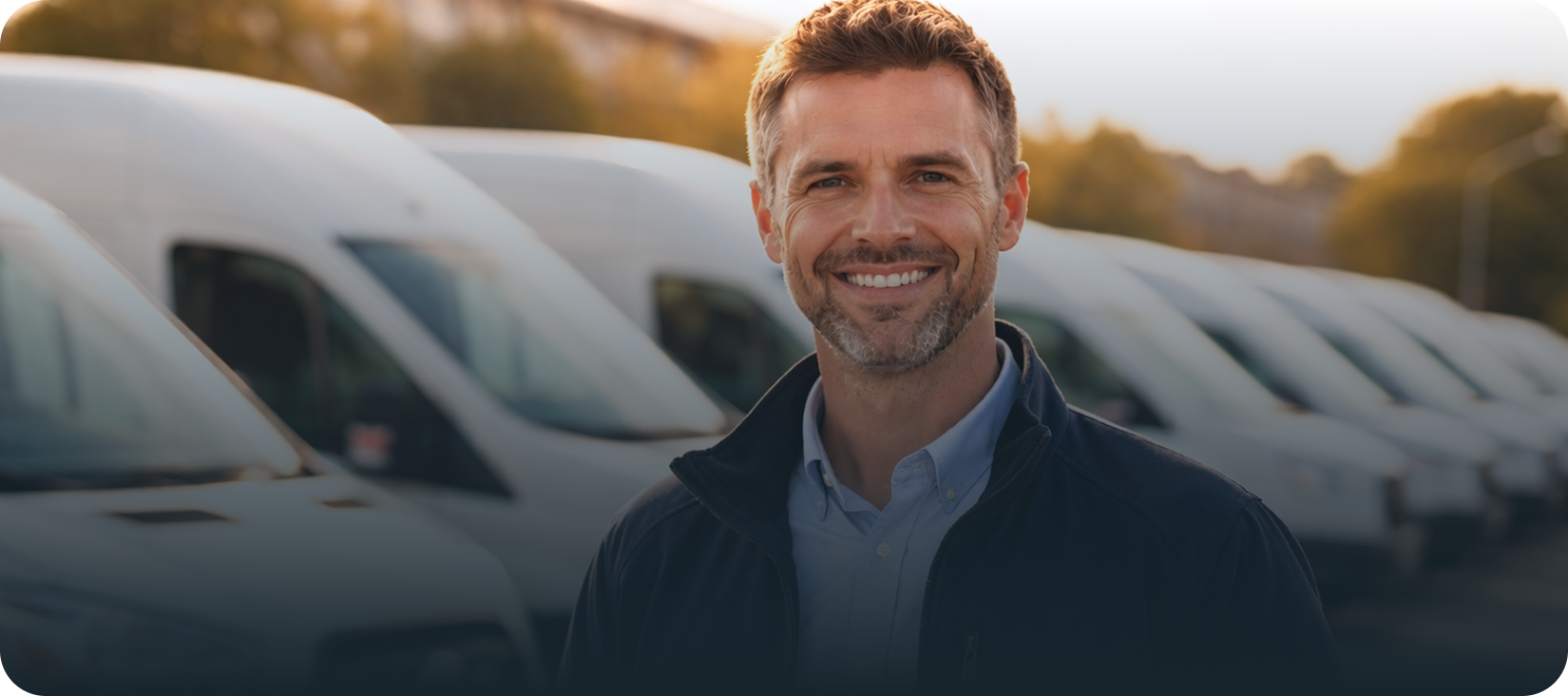 Person standing in front of vans