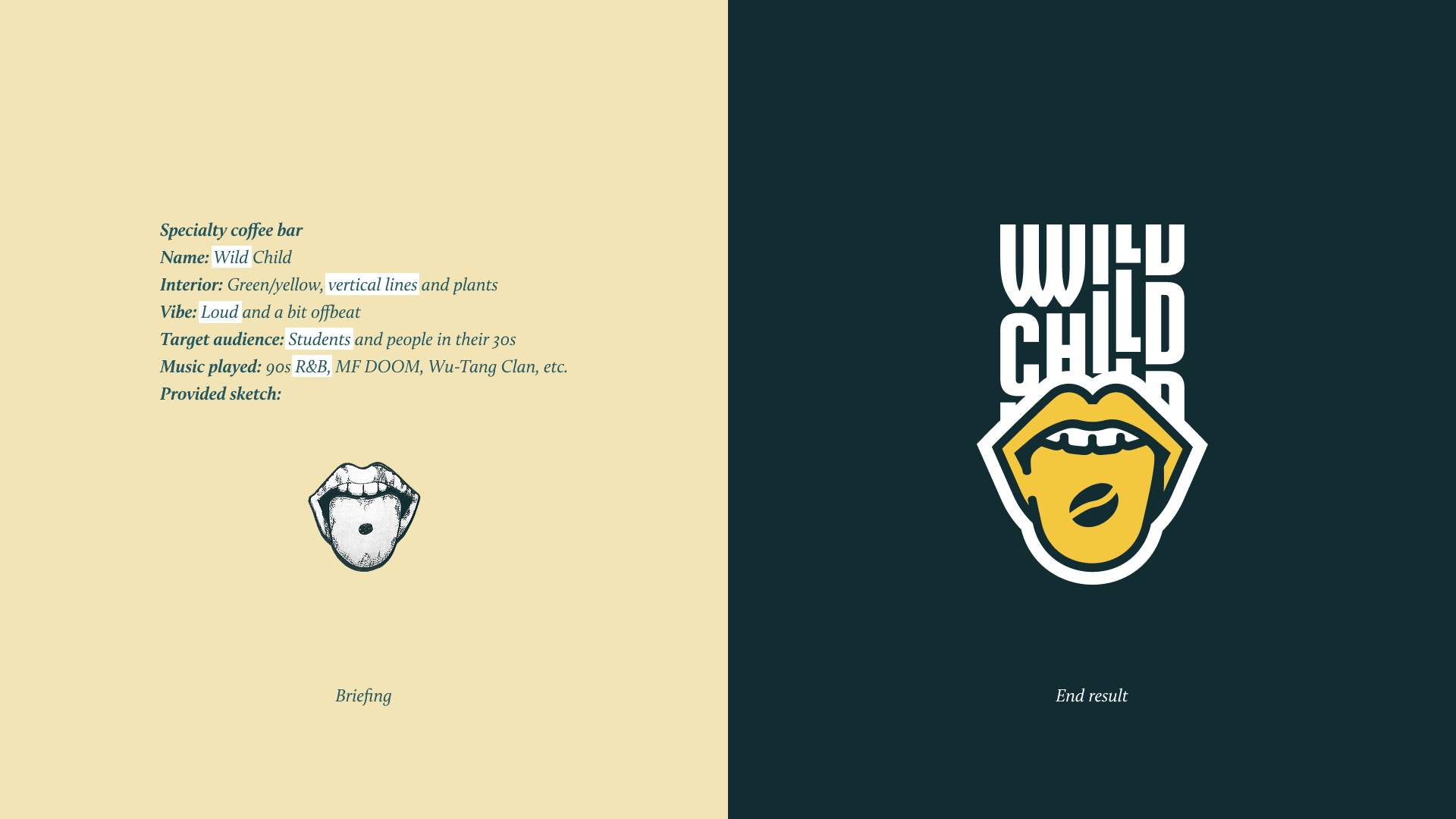 Wild Child logo - briefing vs final design