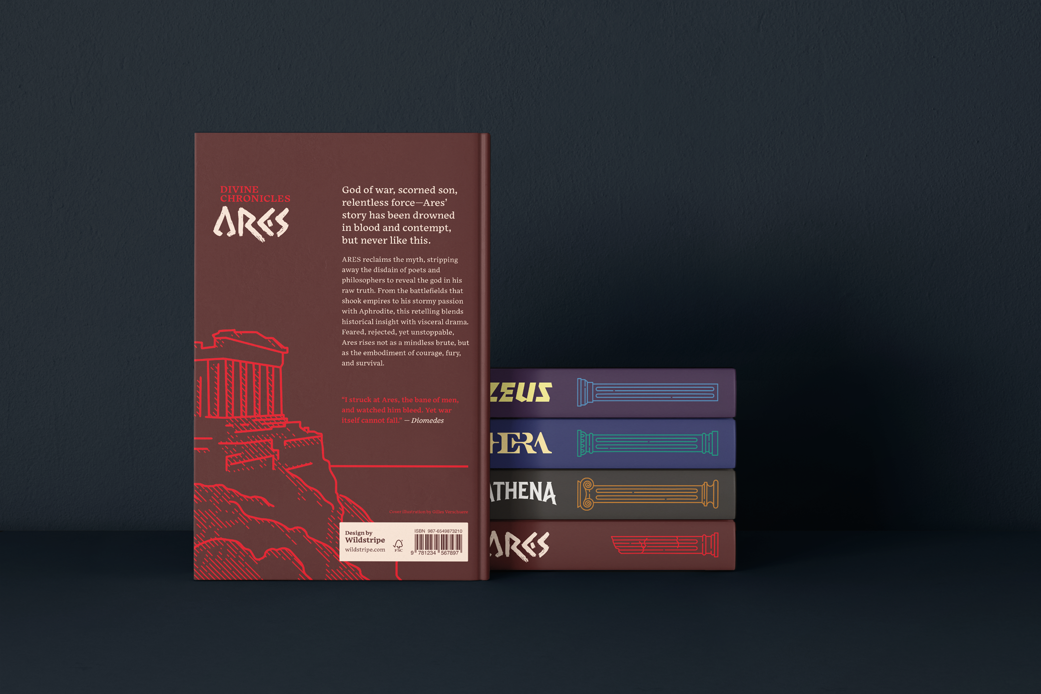 Greek Gods book back cover designs with illustrations