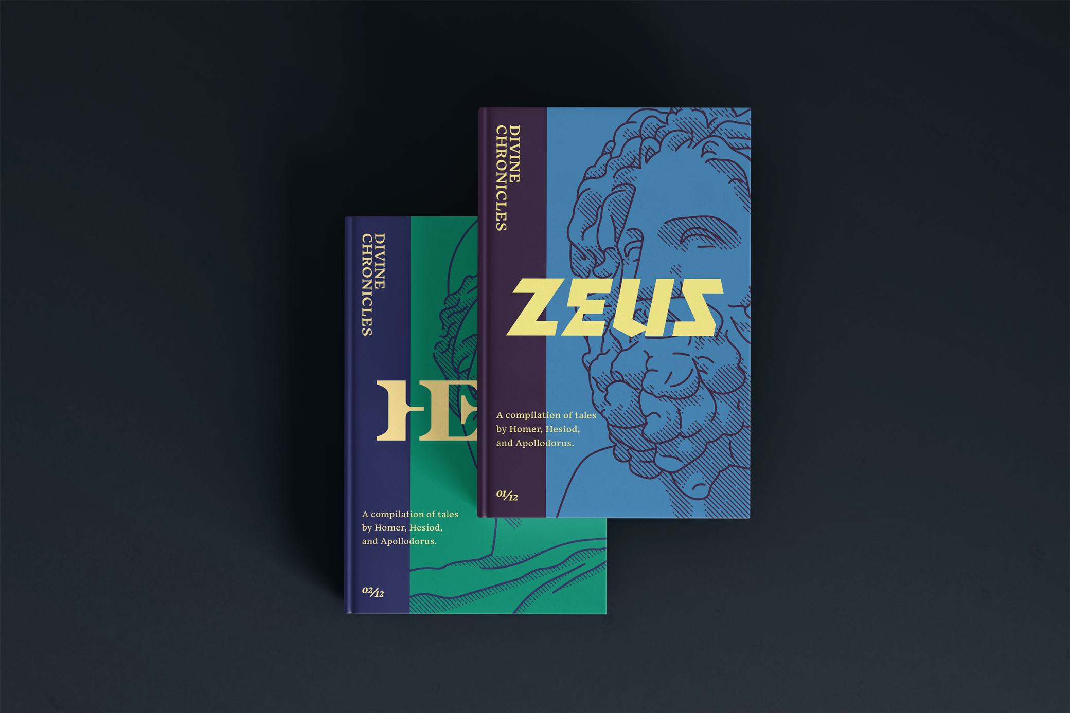 Zeus and Hera book cover designs with custom wordmarks