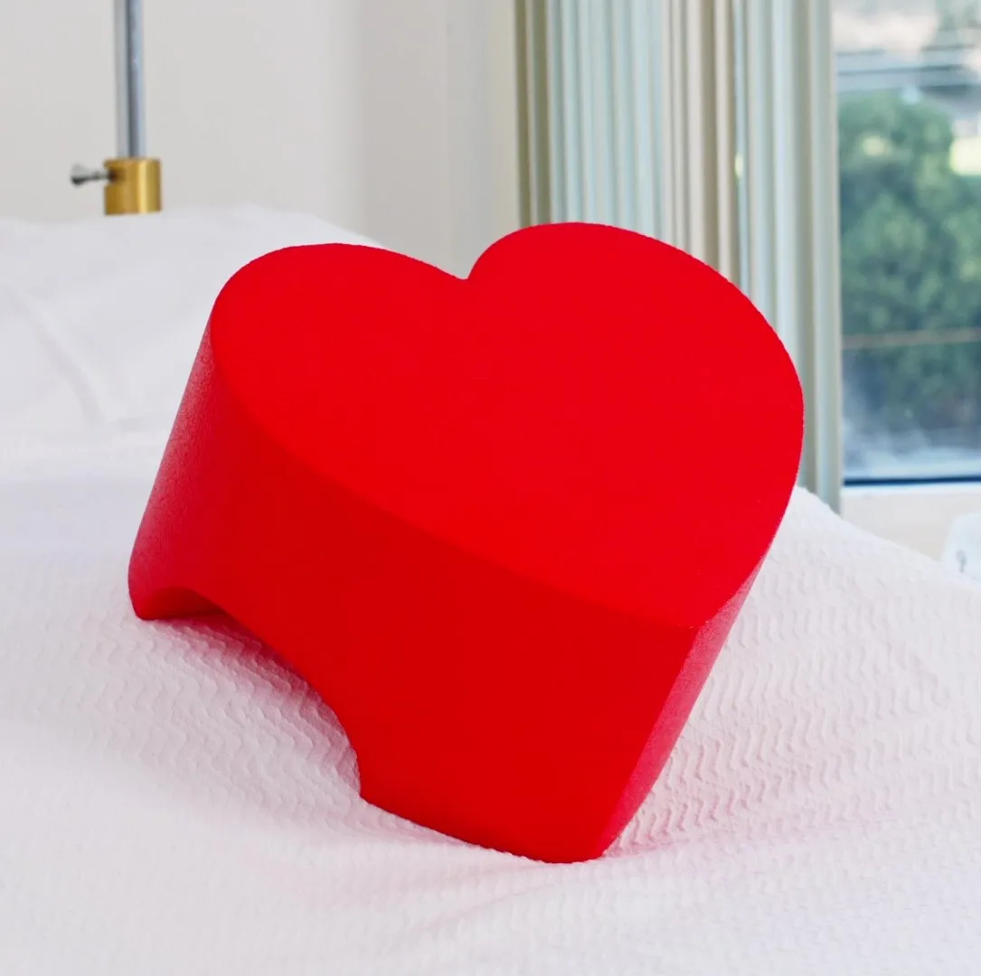 The Heart Spongie resting on a bed