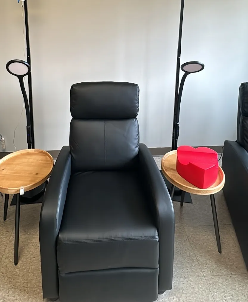Chair with IV and Heart Sponge next to it