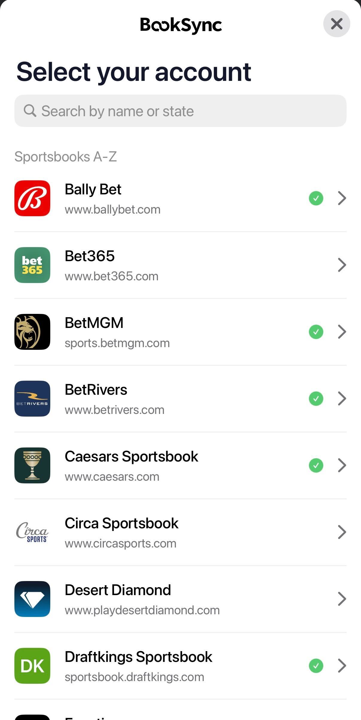 Booksync Sportsbook Selection Page
