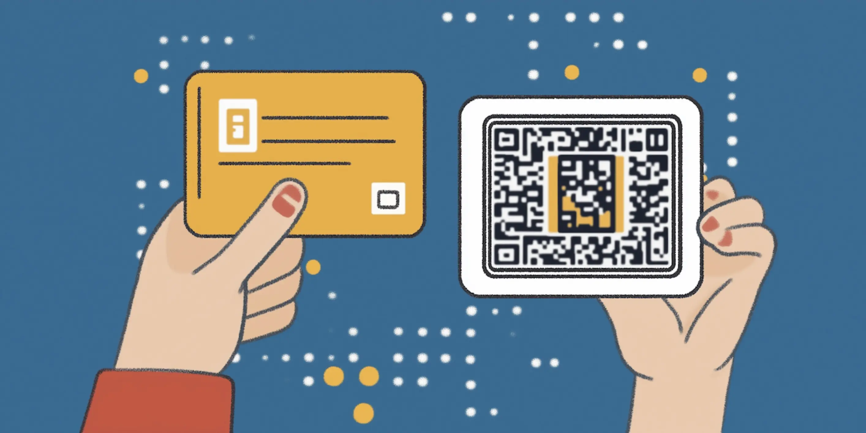 Stylized photo of a card and a qr code representing a credit card