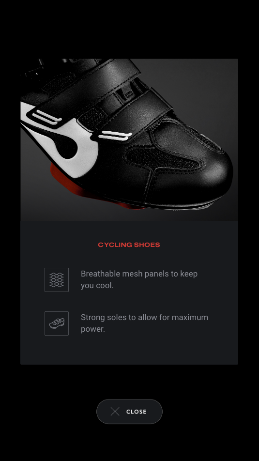 Peloton in-store touchscreen cycling shoe detail view