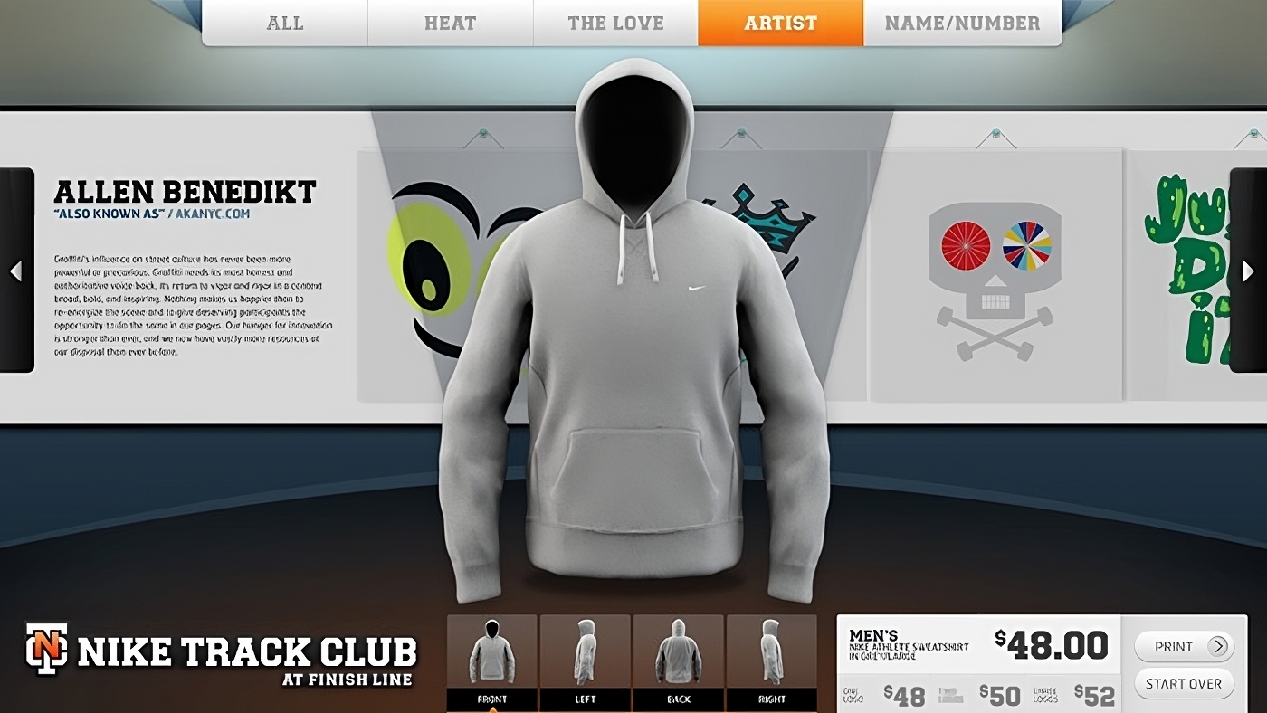 Nike apparel customization station interface