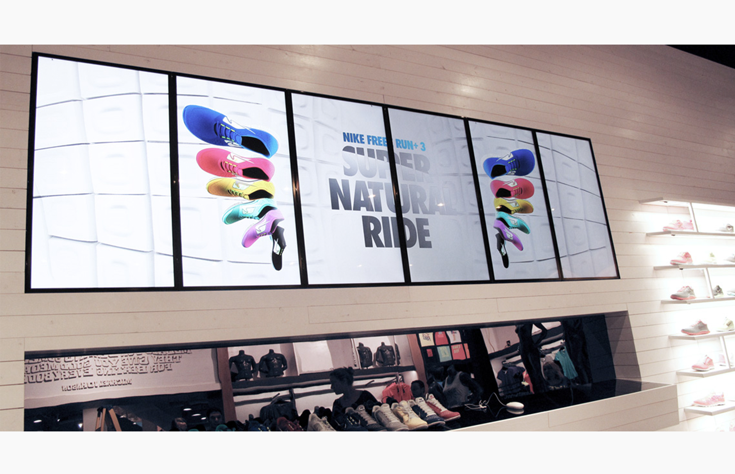 Nike Free Run display with cascading sneakers