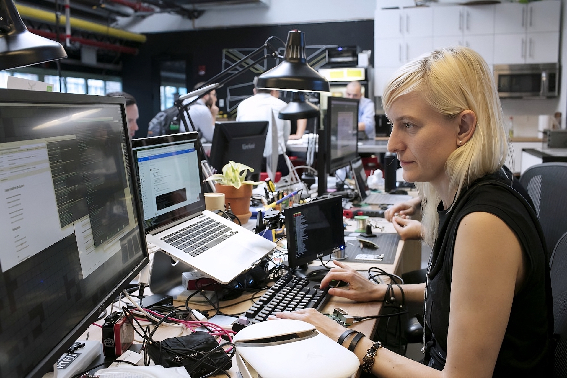 Area of Effect workspace at New Lab with multiple screens