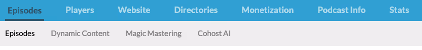 Screenshot: Top nav bar with Episodes selected, and sub-nav
