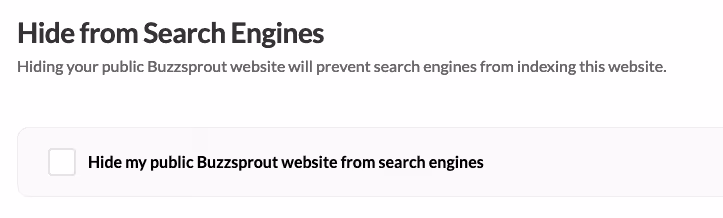 Screenshot: Hide from search engines box