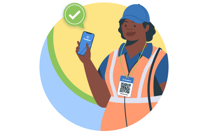 An illustration of a man using his phone with a thumbs-up symbol in a thought bubble hanging above his shoulder