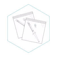 2 x resealable bags, each containing: 1 x small syringe filled with 1.5 mL of DNA preservation buffer (sealed with reusable Luer Lock cap) and 1 x separate Luer Lock cap