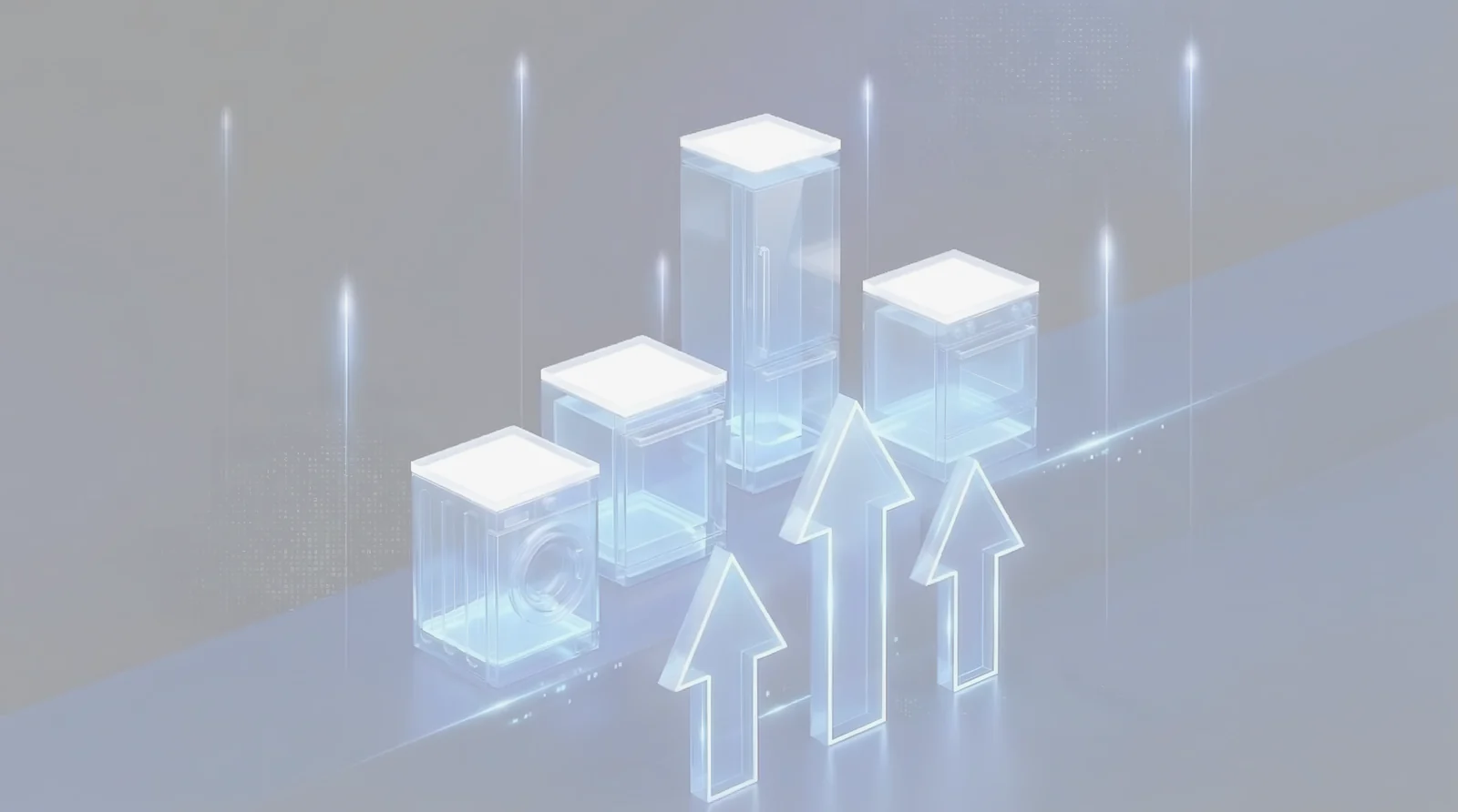 Hausgeräte als leuchtendes Balkendiagramm mit Pfeilen – Titelbild Hausgerätebranche