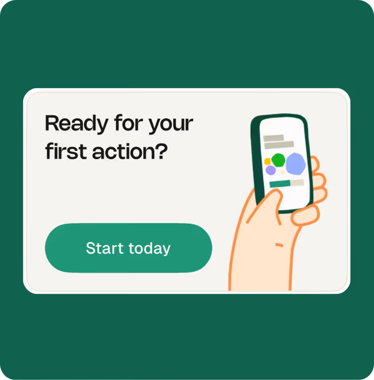 Illustration of the Yoboo app inviting users to start their first action with Yobi.