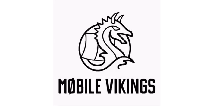 Logo met een Vikingdraak en een schip achter de tekst MØBILE VIKINGS.