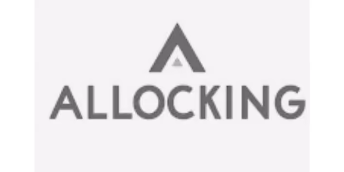 Allocking bedrijfslogo met een gestileerde driehoek boven de naam.