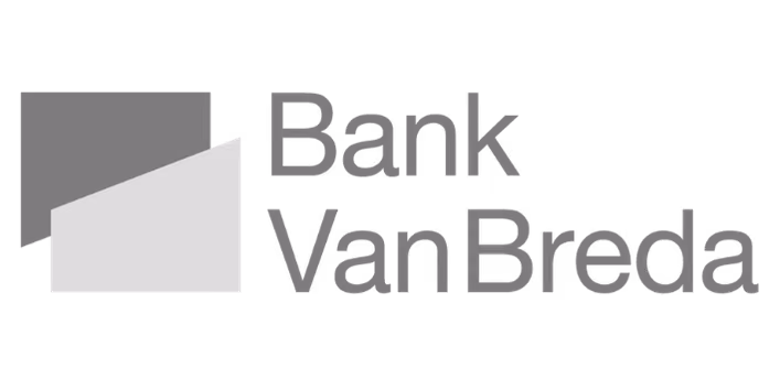 Logo van Bank Van Breda met abstract huisvorm links van de tekst.