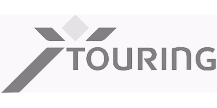 Grijze tekst met symbool en het woord Touring.