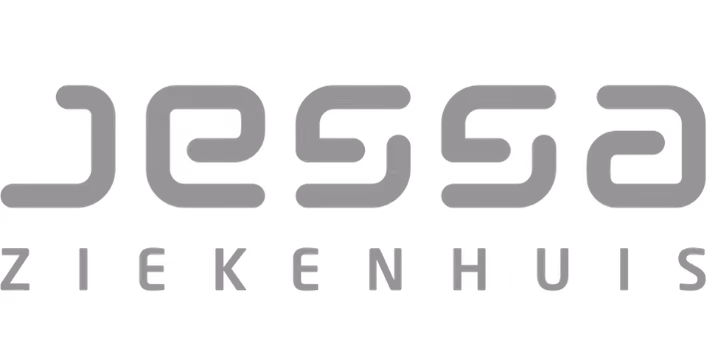 Logo van Jessaziekenhuis met gestileerde letters in grijstinten.