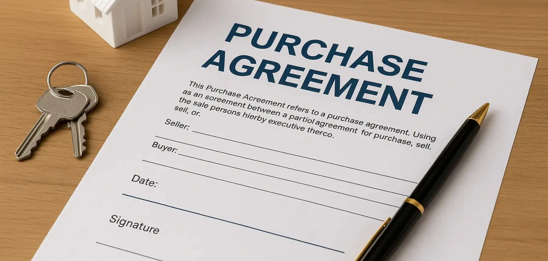 Purchase agreement with keys and pen.