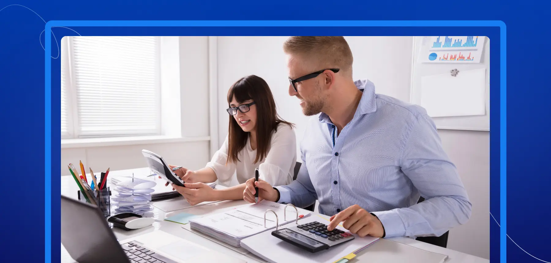 Accounting professionals reviewing tax documents and using a digital workflow to collect client signatures during tax season.
