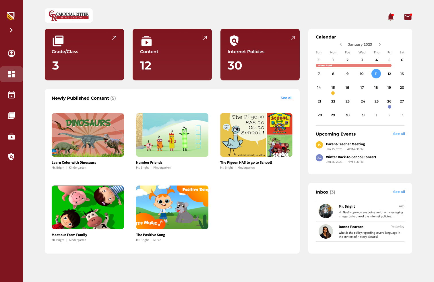 Personalized color student dashboard.
