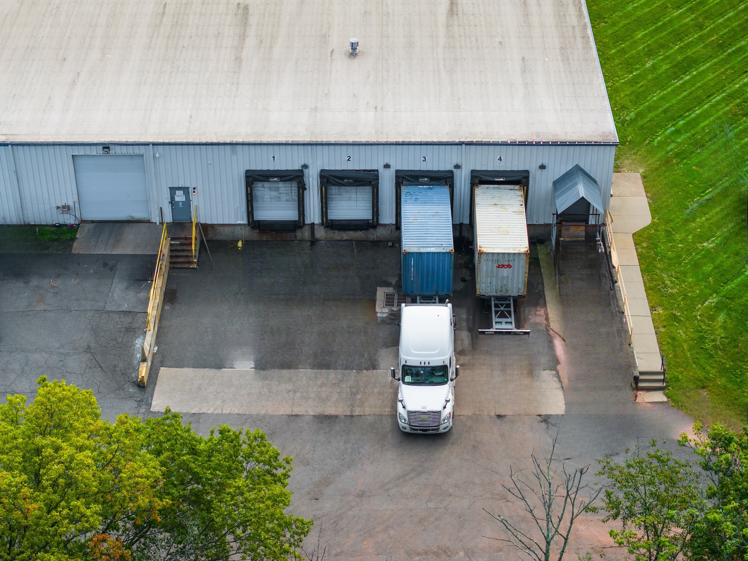 Shipping trucks at a loading dock