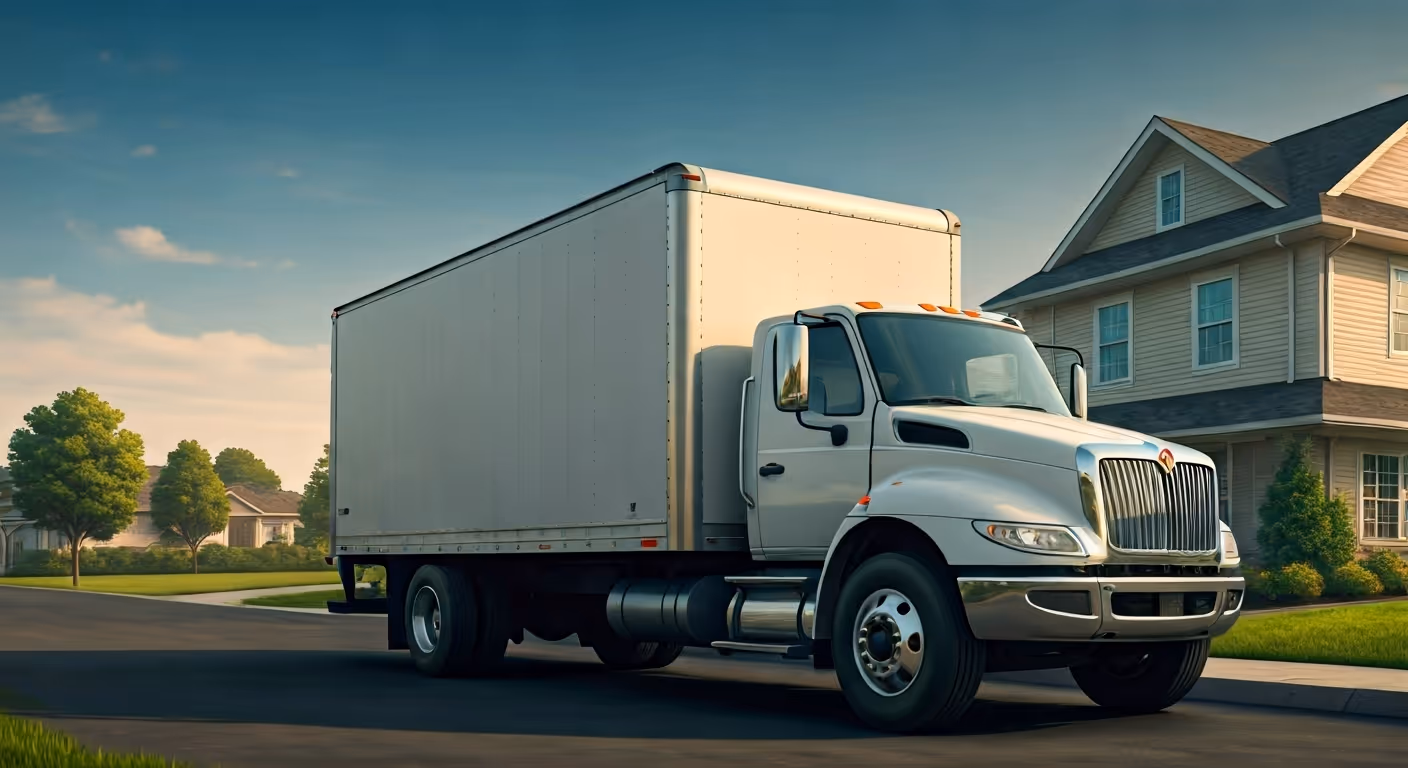 moving truck at suburban home