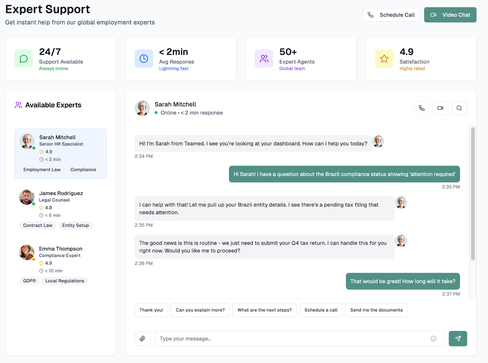 Teamed 24/7 support dashboard