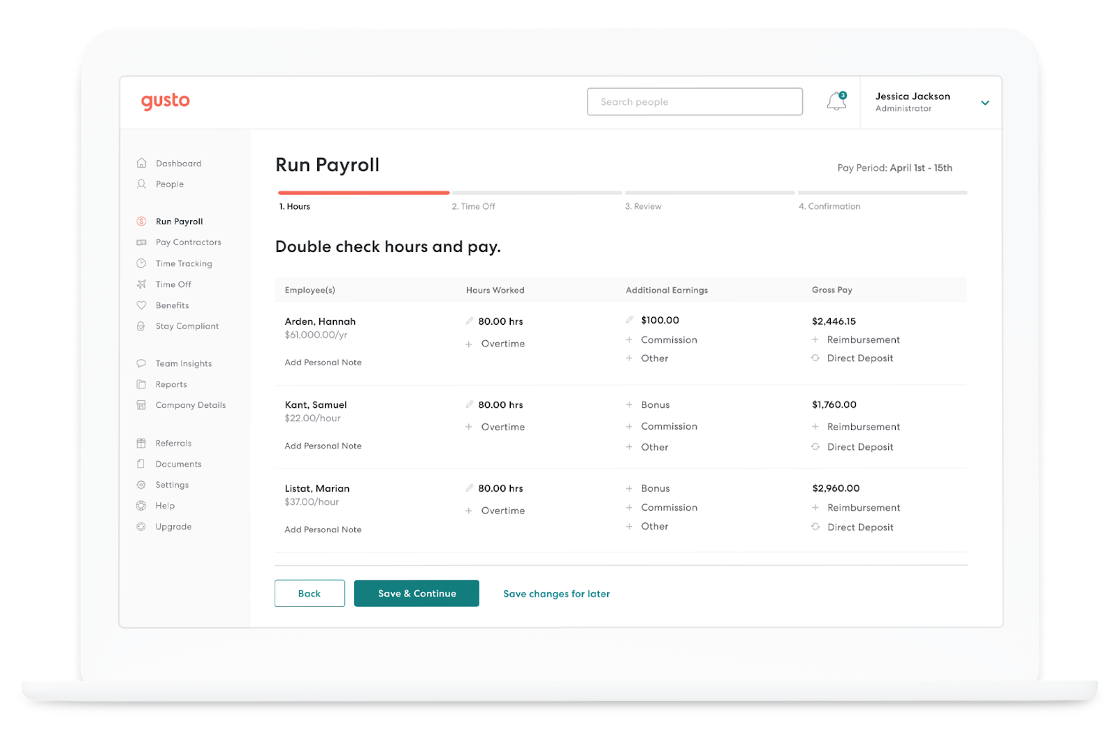 Gusto payroll dashboard