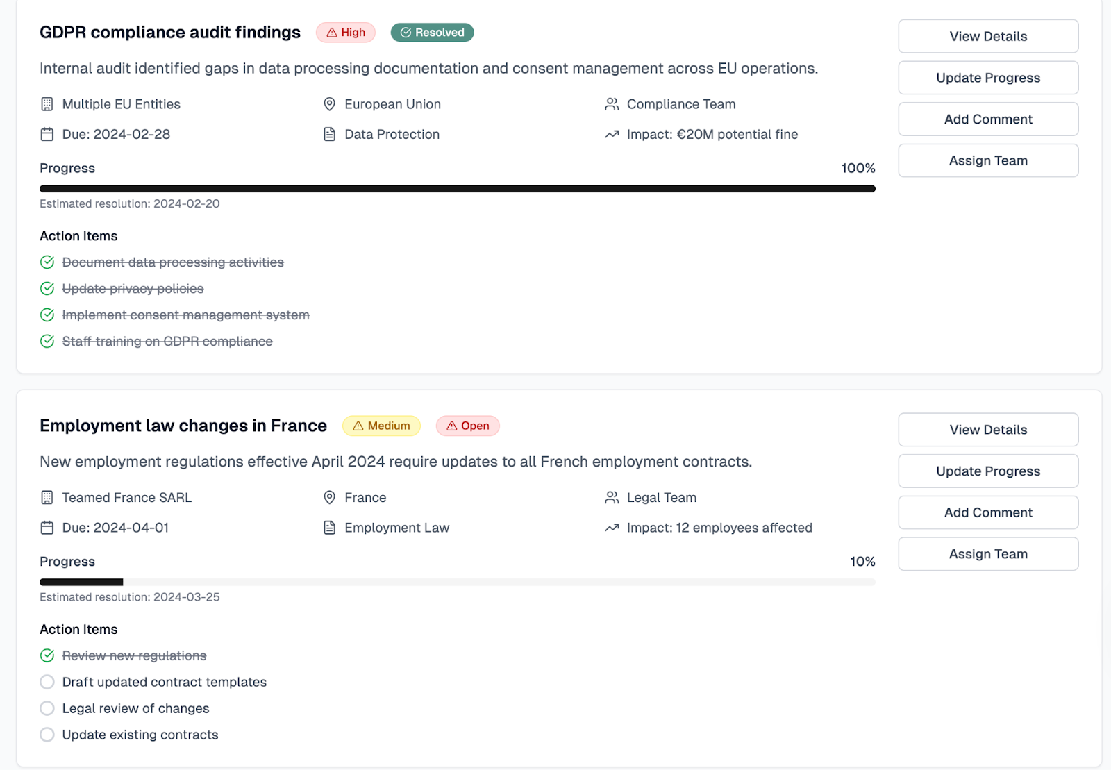 Teamed compliance features