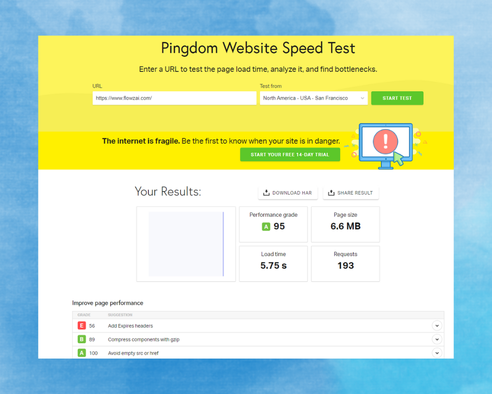 Pingdom Speed checker tool