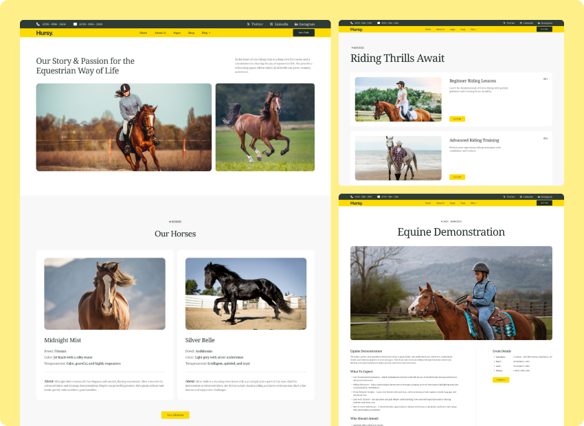 Hursy – Horse Riding Club & Equestrian Webflow Template