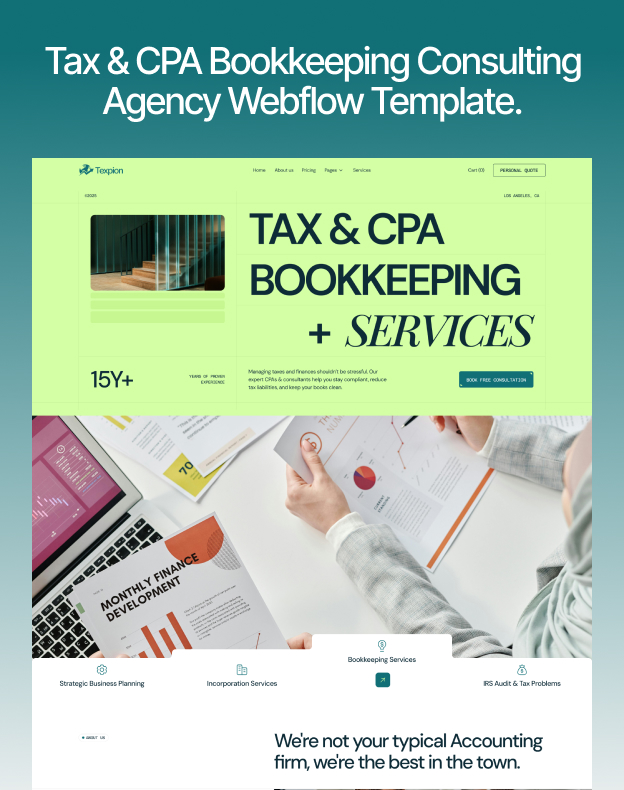 Texpion - Tax & CPA Bookkeeping Agency Webflow Template. Texpion - Tax & CPA Bookkeeping Agency Webflow Template.