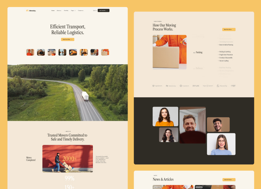 Movzzy - Moving companies, transport services & logistics webflow Template.