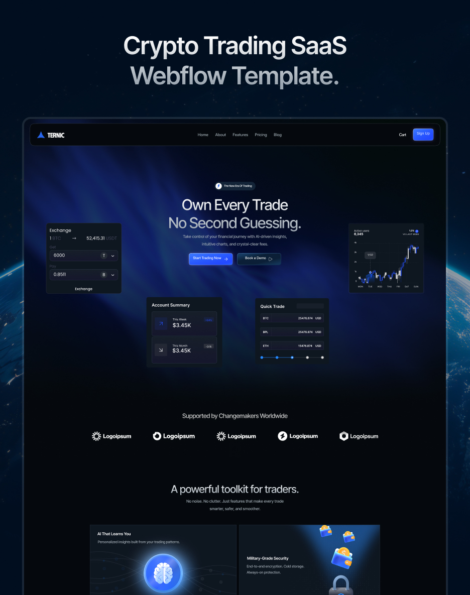 Ternic - Crypto Trading Saas Webflow Template.