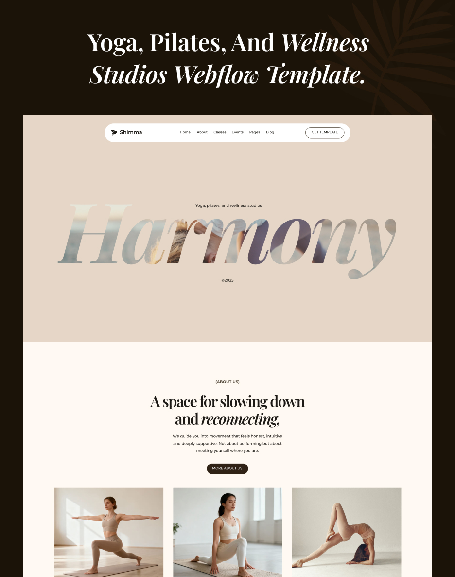 Shimma - Yoga, Pilates, & Wellness Studios Webflow Template.