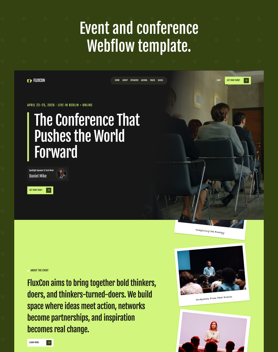 Fluxcon - Event and conference Webflow template.