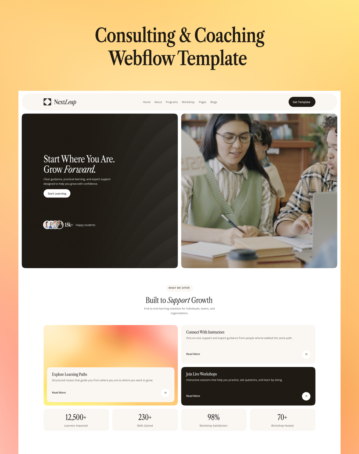 NextLeep - Coaching programs, schools, education Webflow template.
