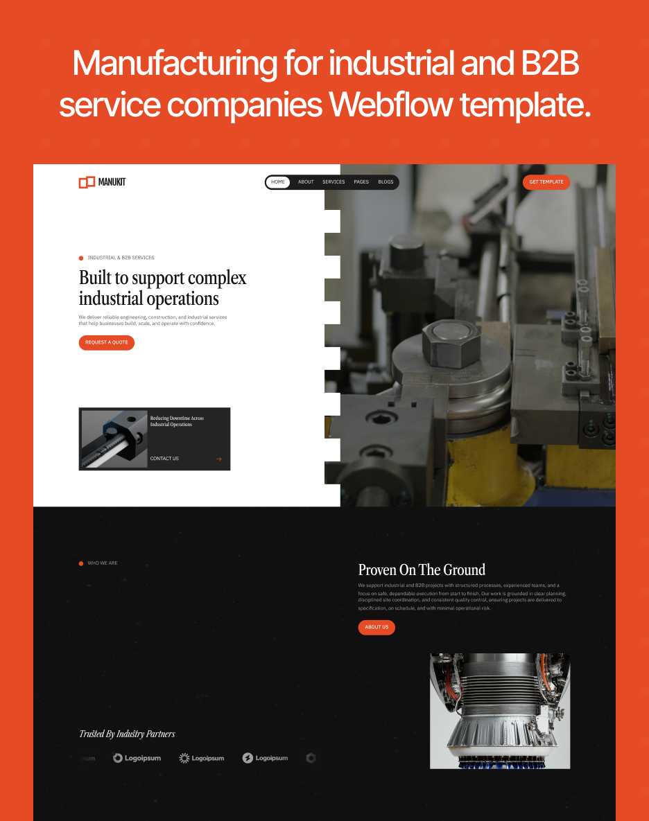 Manukit - Industrial and B2B service company Webflow Template.