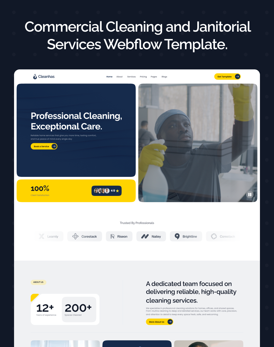 Cleanhas - Commercial Cleaning and Janitorial Services Webflow Template.