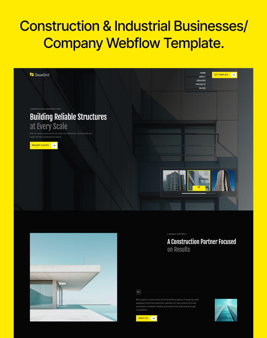 Basegrid - Construction & Industrial Businesses Webflow Template.