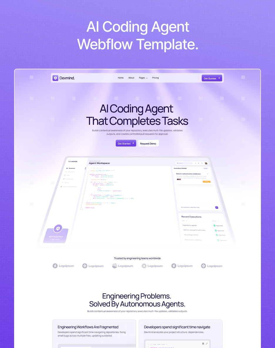 Devmind AI Coding Agent Webflow Template.