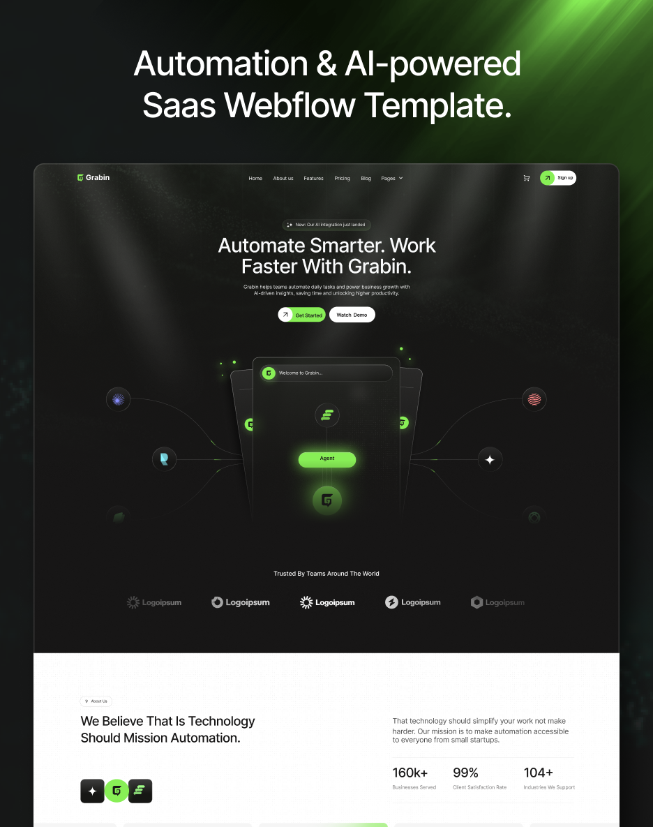Grabin - AI Powered Automation Saas Webflow Website.