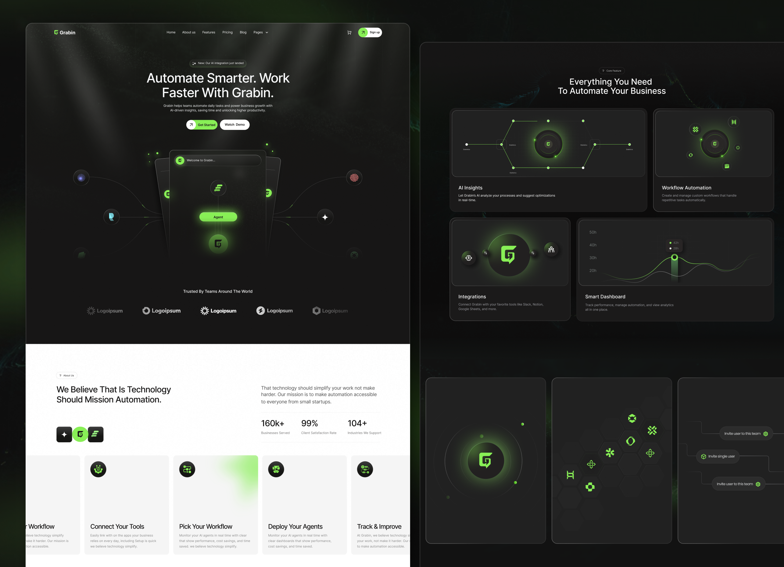 Grabin - AI Powered Automation Saas Webflow Website.