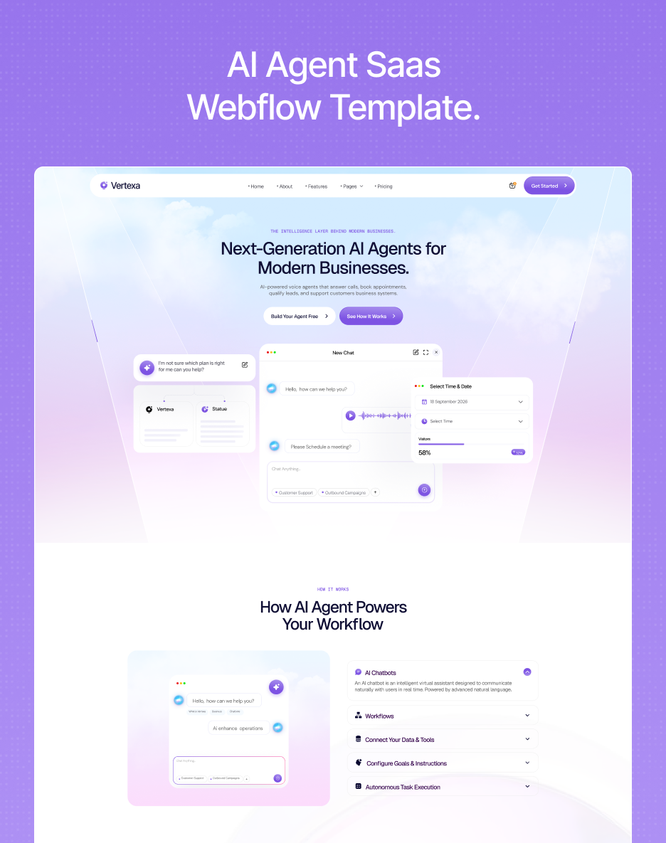 Vertexa - AI Agent Saas Webflow Template.