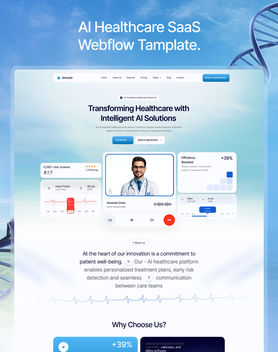 Jencare - AI-Based Healthcare Saas Webflow Template.