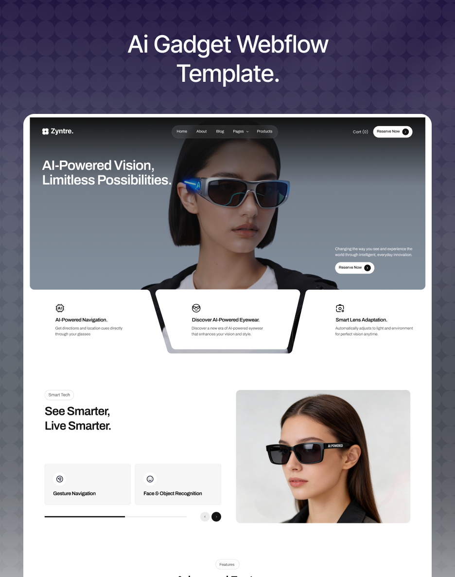 Zyntre - AI Gadget Webflow Template.