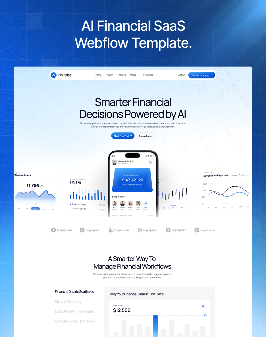 PinPulse - AI Financial SaaS Webflow Template.